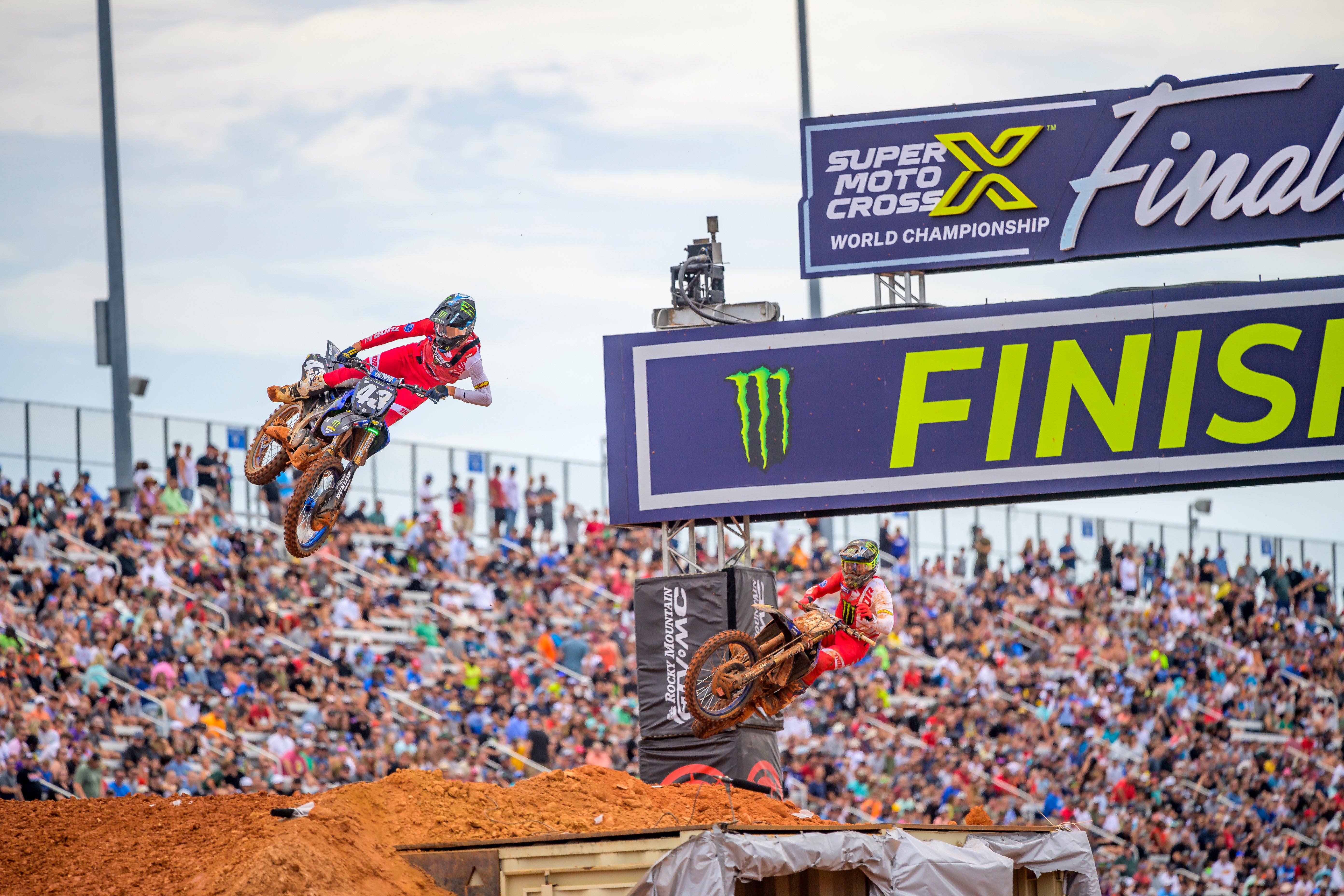 Monster Energy Yamaha Star Racing’s Haiden Deegan wins the first moto, finishing third overall to tie the points lead in the SuperMotocross World Championship 250 class