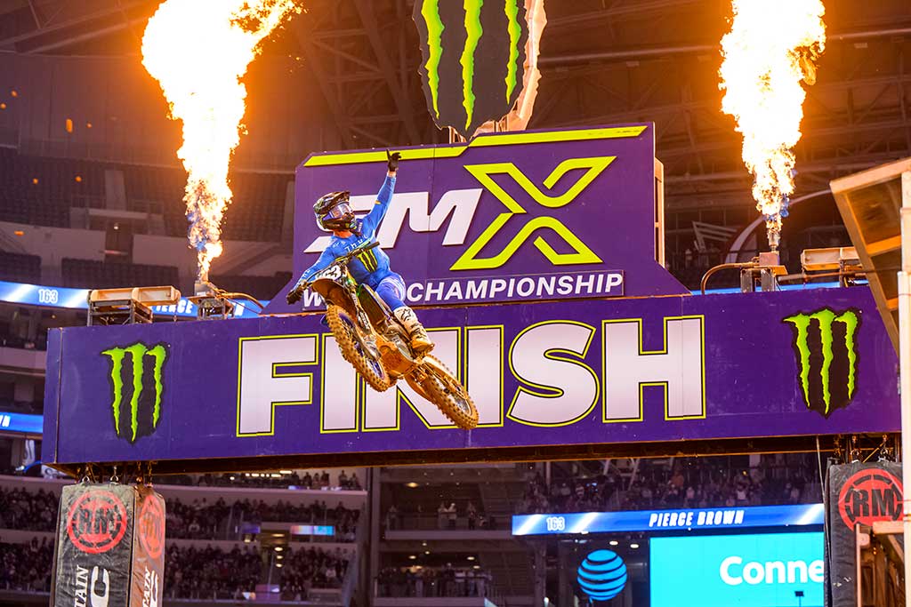 Monster Energy Yamaha Star Racing’s Pierce Brown earns an epic comeback win at the 250SX East opener, capturing his first career victory in the class.