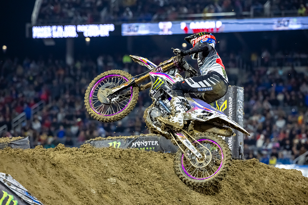 Monster Energy Yamaha Star Racing’s Cooper Webb strengthens his 450SX Championship bid with a second-place finish in the rain 