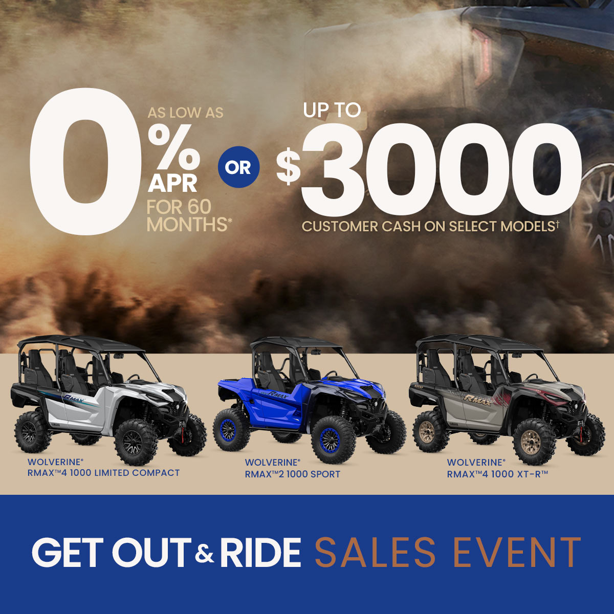 Let's Ride - Wolverine RMAX - up to $3500 Customer Cash or as low as 3.99%APR for 84 moths. See dealer for full details.